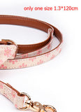 Cute Bowknot Pets Dog Collars - Floral Print, Adjustable PU Leather, Matching Leash