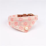 Cute Bowknot Pets Dog Collars - Floral Print, Adjustable PU Leather, Matching Leash